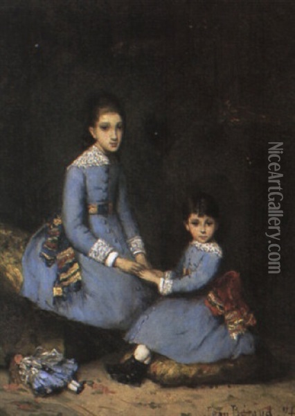 Les Deux Fillettes En Bleu Oil Painting - Jean Beraud