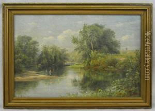 Fishing The River Oil Painting - William R. Miller