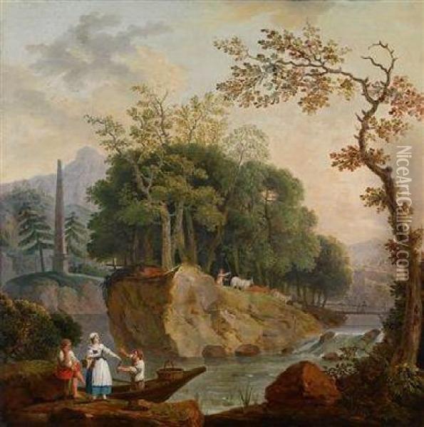 Eine Schaferszene In Einer Arkadischen Landschaft Oil Painting - Jean-Baptiste Huet I