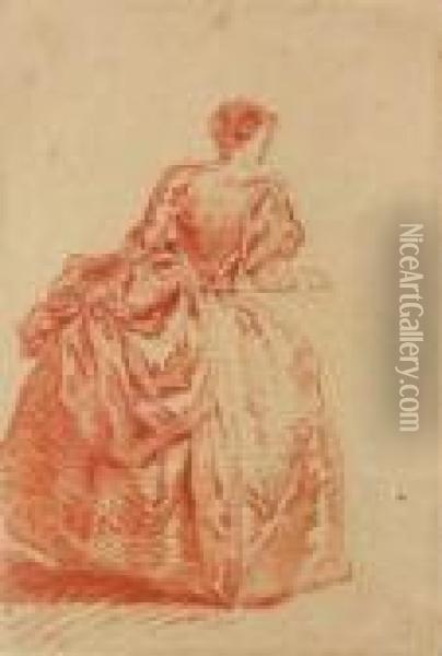 Etude De Femme En Pied Tenant Sa Robe Oil Painting - Jean-Baptiste Joseph Pater