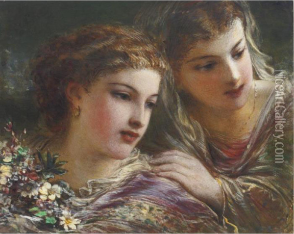 A Study Of Two Girls Oil Painting - Egron Sellif Lundgren