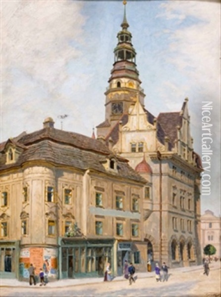 Troppau - Das Rathaus - (das Schmetterhaus In Troppau) Oil Painting - Vaclav Maly