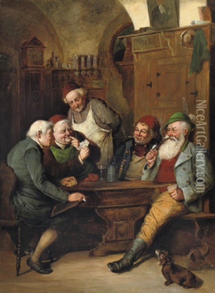 Beim Kartenspiel - Playing Cards Oil Painting - Adolf Eberle