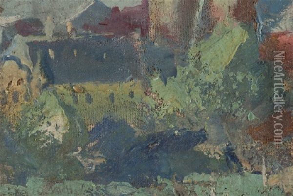 Small Landscape With Houses (oil Sketch) Oil Painting - Carl Moll
