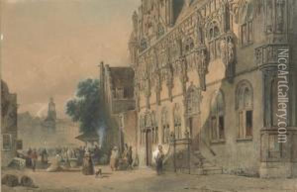 The Stadhuis And The Grote Markt, Middelburg Oil Painting - Jacobus Adrianus Vrolijk