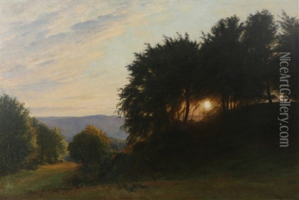 Sunset In A Forest Oil Painting - Christian Peder Morch Zacho
