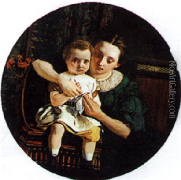 Portrait Of A Mother And Child Oil Painting - Charles West Cope