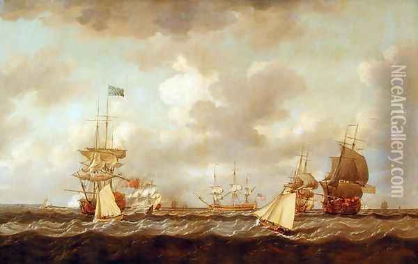 English Ships Coming to Anchor in a Fresh Breeze Oil Painting - Dominic Serres