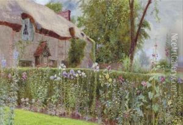 Cottage With Garden Oil Painting - John George Sowerby