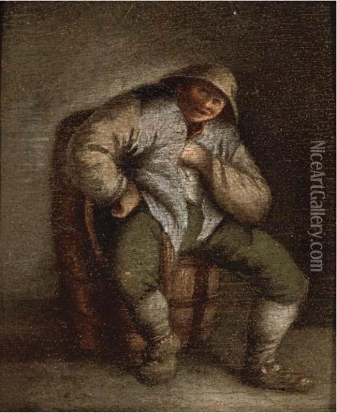 A Peasant Seated In An Interior Oil Painting - Adriaen Jansz. Van Ostade