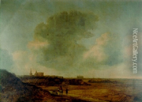 A Landscape With A Rider On A Path, View Of Alkmaar Beyond Oil Painting - Francois Van Knibbergen