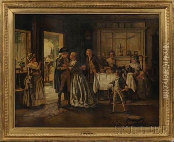 Historical Scene Of A Militiaman Leaving His Family Oil Painting - Edward Percy Moran