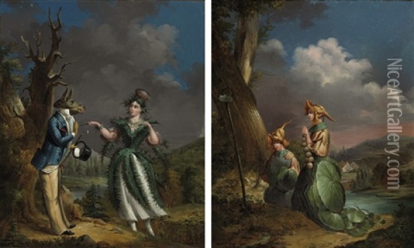 The Thistle And The Ass (+ Another; Pair From The Thistle's Experiences By Hans Christian Andersen) Oil Painting - Edouard Joseph Francois Autrique