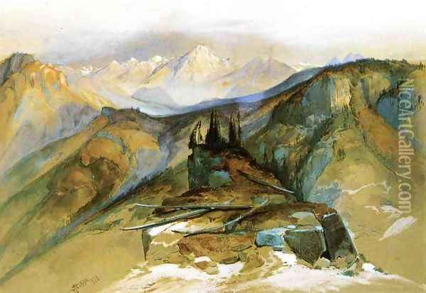 Distant Peaks Oil Painting - Thomas Moran