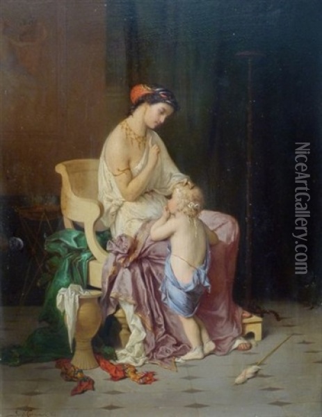 Jeune Femme Et Enfant Oil Painting - Joseph Coomans