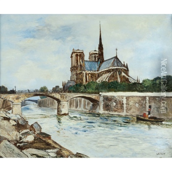 Notre Dame Oil Painting - Marcel Francois Leprin