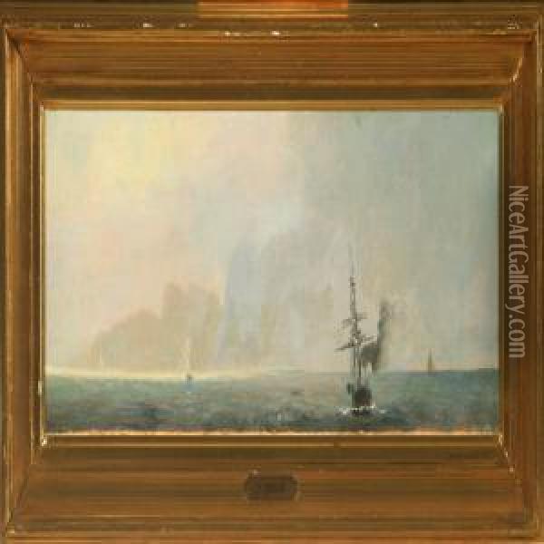 Seascape With Sailingship And Motor Boat Oil Painting - C. F. Sorensen