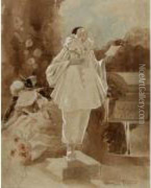 Pierrot, Colombine Et Arlequin Oil Painting - Louis Trinquier-Trianon
