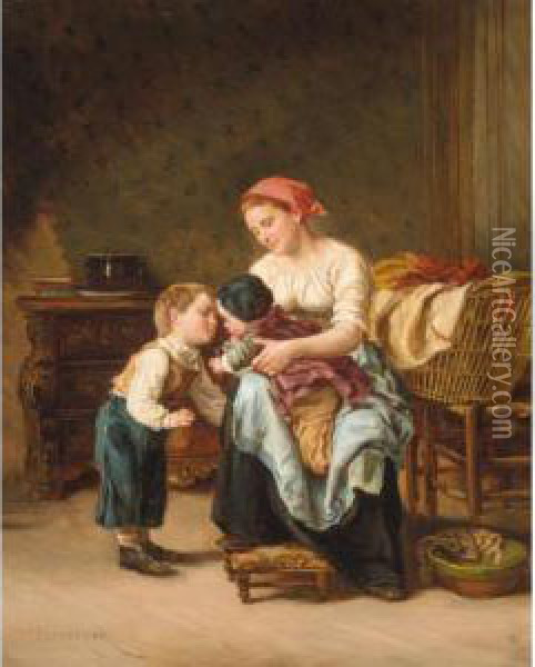 L'amour Fraternel Oil Painting - Theophile-Emmanuel Duverger