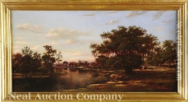 Settlement Along A Louisiana Bayou Oil Painting - William Henry Buck