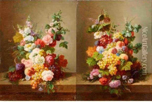 Compositions Florales
 Paire De Panneaux Oil Painting - Alexandre Jean Couder