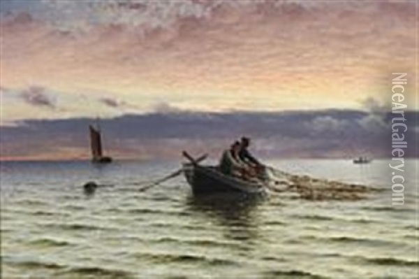 Fishermen On The Sea An Early Morning Oil Painting - Holger Luebbers