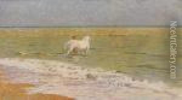 Figura Con Cavallo In Riva Al Mare Oil Painting - Luigi Gioli