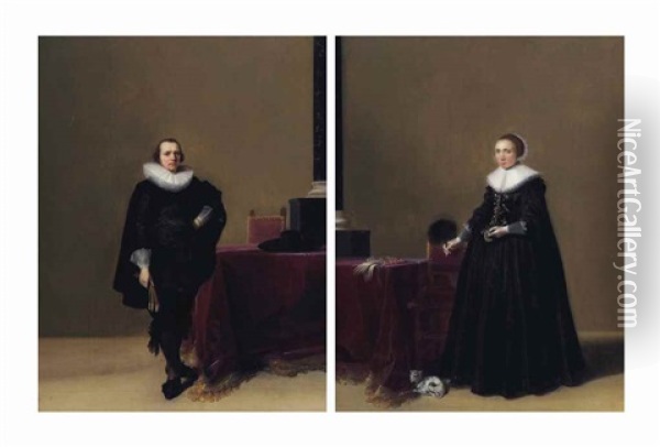 Portrait Of Jacob Van Der Merckt; And Portrait Of Petronella Witsen (pair) Oil Painting - Hendrick Gerritsz. Pot