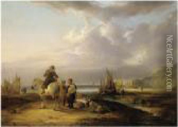 A Horseman Conversing With Two Fishermen Oil Painting - Snr William Shayer