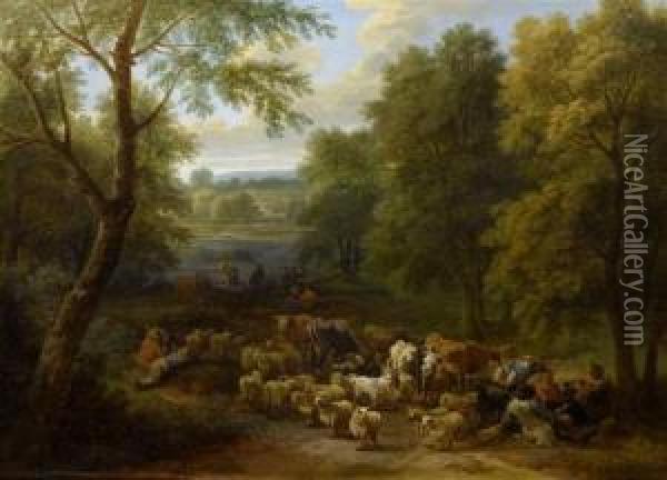 Broad Landscapes With Herdsmen Oil Painting - Peeter Bout