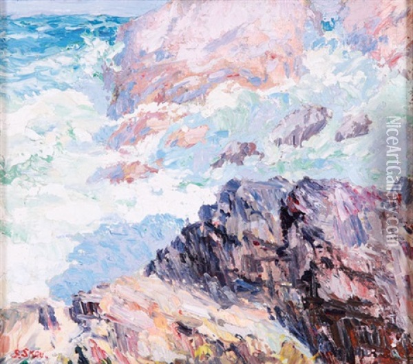Rocky Seascape Oil Painting - Sigurd Skou