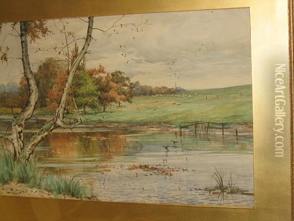 River Scene Oil Painting - Thomas Ireland