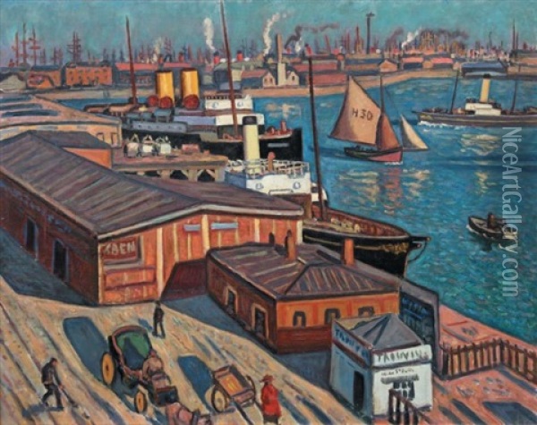 Port Du Havre Oil Painting - Henri Lienard De Saint-Delis
