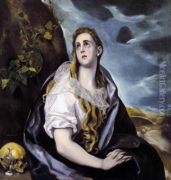 Mary Magdalen in Penitence 1578-80 Oil Painting - El Greco (Domenikos Theotokopoulos)