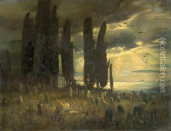 Am Meer Unter Hohen Zypressen Gelegener Friedhof In Abendlicher Stimmung Oil Painting - Emmy Lischke