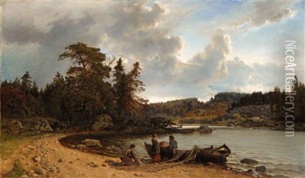 A Finnish Seascape Oil Painting - Magnus Hjalmar Munsterhjelm