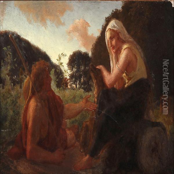 Shepherd Talking With A Woman Oil Painting - Lorenz Frolich