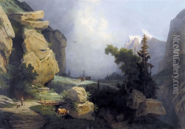 Gebirgsweg Mit Blick Auf Das Wetterhorn Oil Painting - Leonard-Alexis Dalige de Fontenay