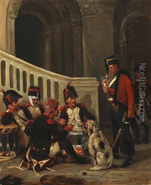 French Officers Preparing Dinner Oil Painting - Charles Louis Kratke