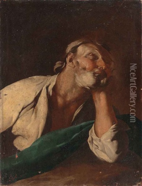 A Philosopher, Half-length, In A White Shirt And Blue Wrap Oil Painting - Giuseppe Antonio Petrini