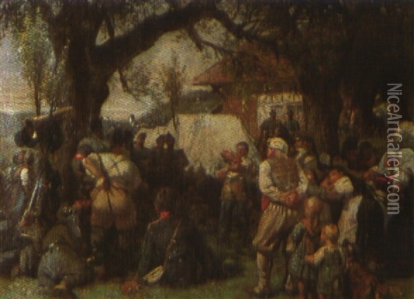 Bivuak Gesehen 1865 In Dorf Am Irchel. Truppenzusammenzug Oil Painting - Conrad Grob