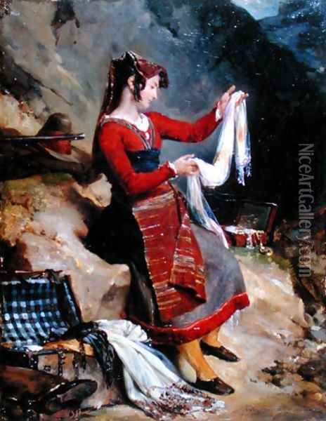 The Wife of an Bandit Examining his Spoils 1825 Oil Painting - Leon Cogniet