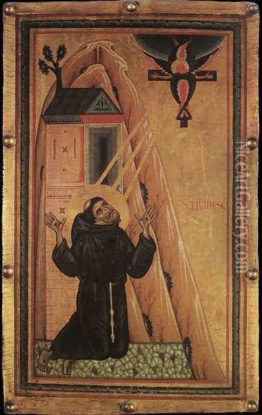 St Francis Receiving the Stigmata 1240-50 Oil Painting - Master of San Francesco Bardi
