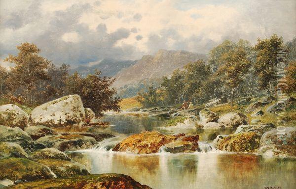 On The River Lledr, Wales Oil Painting - William Henry Mander