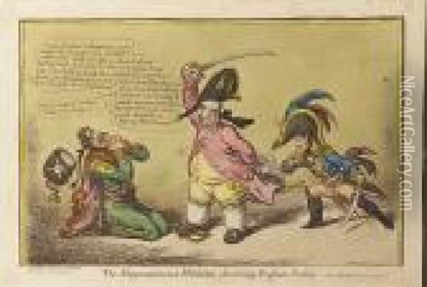 The Magnanimous Minister, Chastising Prussian Persidy Oil Painting - James Gillray