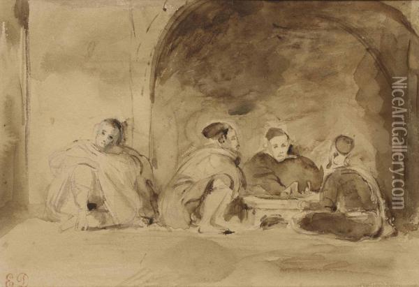 Scene De Vie Quotidienne Au Maroc Oil Painting - Eugene Delacroix