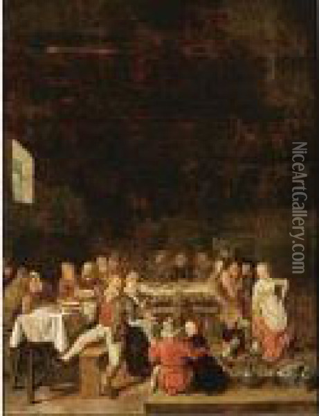 Revellers In A Barn Oil Painting - Jan Miense Molenaer