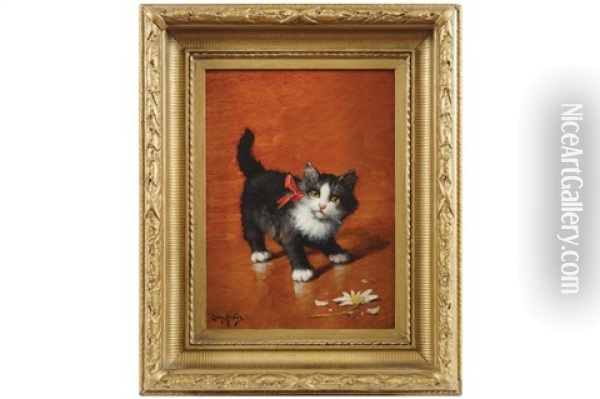 A Cat With A Flower Oil Painting - Leon Charles Huber