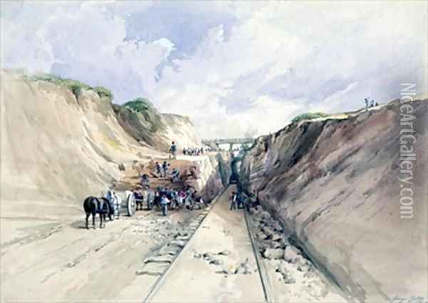 Digging a Cutting on the Great Western Railway Oil Painting - George Childs