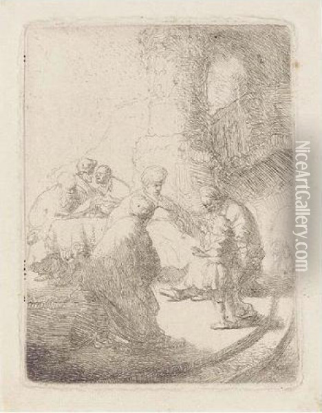 Christ Disputing With The Doctors: Small Plate (b., Holl.66; H.20; Bb.30-d) Oil Painting - Rembrandt Van Rijn